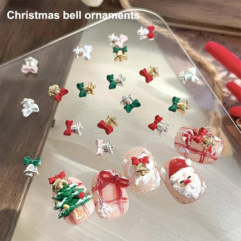 Christmas Alloy Nail Accessories Mini Colored Bow Bell Rhinestones Qme