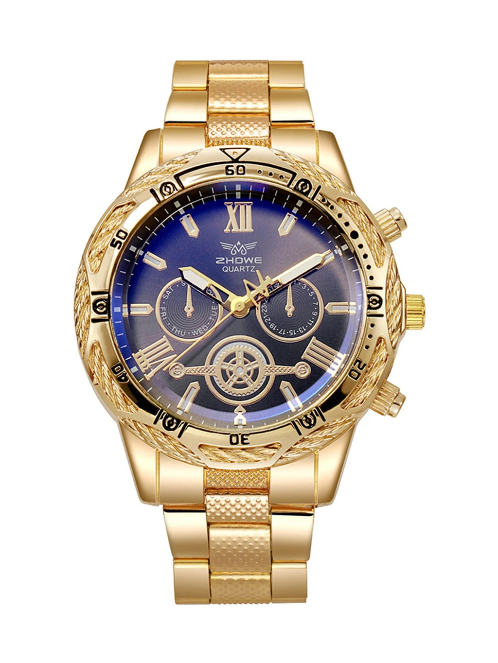 New Fashion Men's Versatile Round Dial Steel Bracelet Quartz Watch Chain Bracelet Necklace Set Exquisite Atmosphere Holiday g Qme