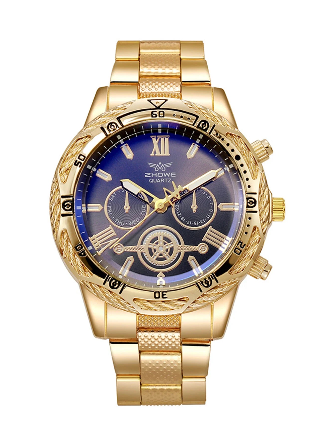 New Fashion Men's Versatile Round Dial Steel Bracelet Quartz Watch Chain Bracelet Necklace Set Exquisite Atmosphere Holiday g Qme