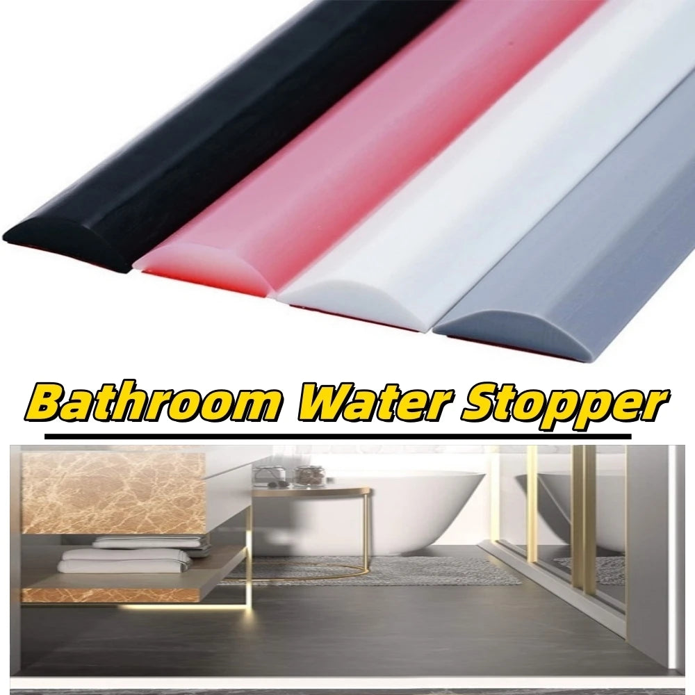 New Silicone Bathroom Water Stopper Dry Wet Separation Sealing Strips Self-adhesive Shower Drain Splash Prevention Water Dam Qme
