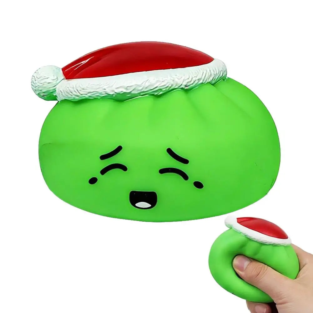 Christmas Hat Bun Squishy Toy Stress Relief Squeeze Funny Sound PVC Qme Green