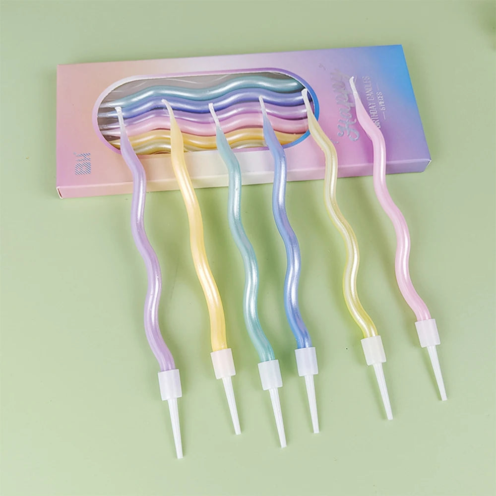 Six Birthday Candles In Various Colors, Including Curved, Rotating, Spiral Cakes, For Baking Party Qme