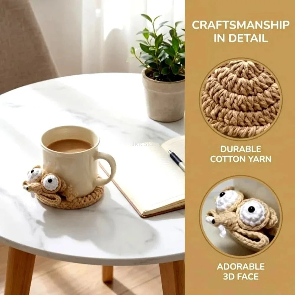 Finished Handwoven Animal Cup Coaster Cute Crochet Coffee Cup Mat Knitted Pad Tabletop Home Desk Decorative Ornament Qme