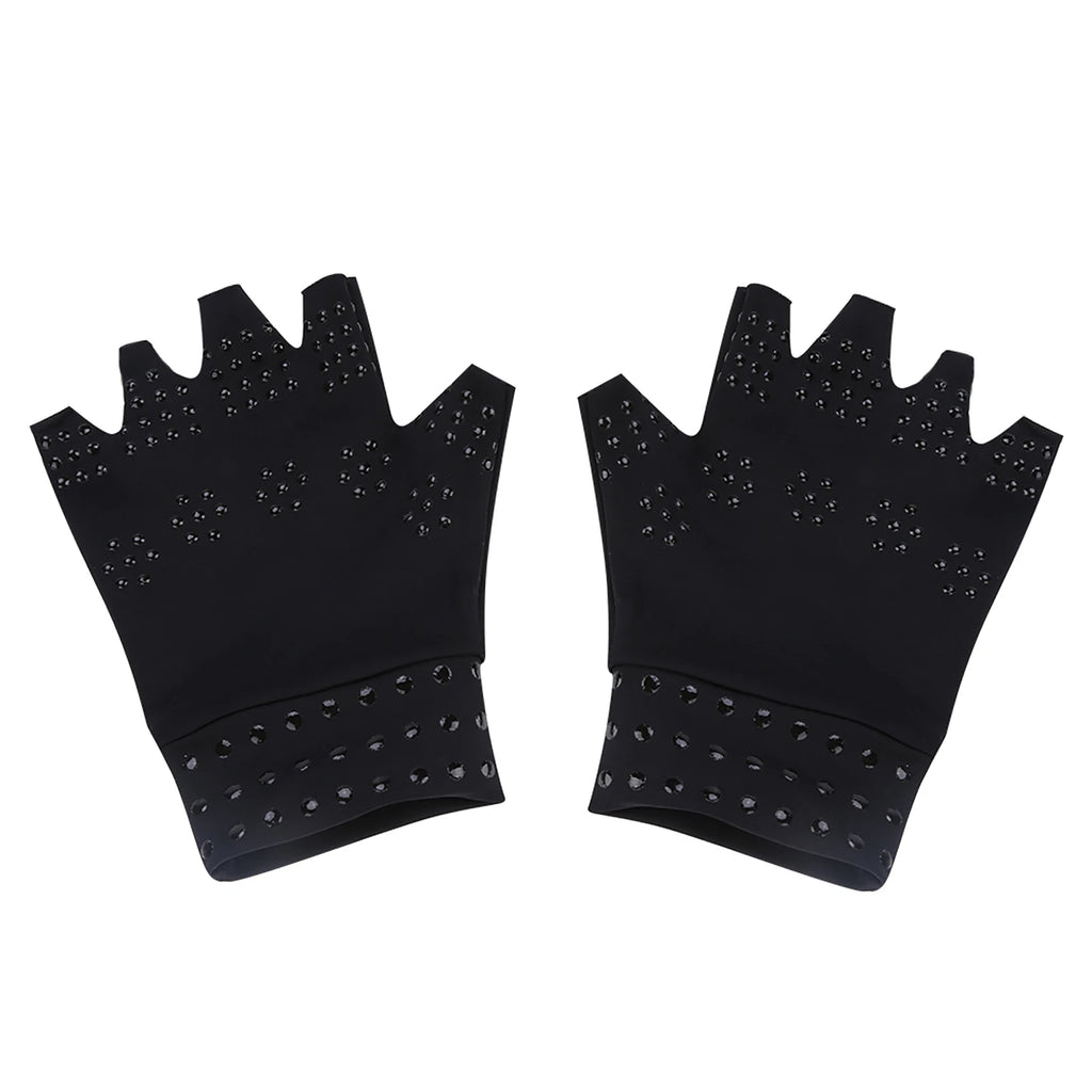 1 Pair Fingerless Gloves Unisex Nylon Compression Gloves Breathable for Daily Living Compression Gloves Fingerless Hand Glove Qme black