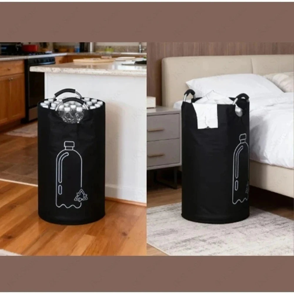 Foldable 82L Waste Recycling Basket Aluminum Carry Handle Large Empty Bottle Storage Bag For Kitchen Laundry Space Organizing Qme