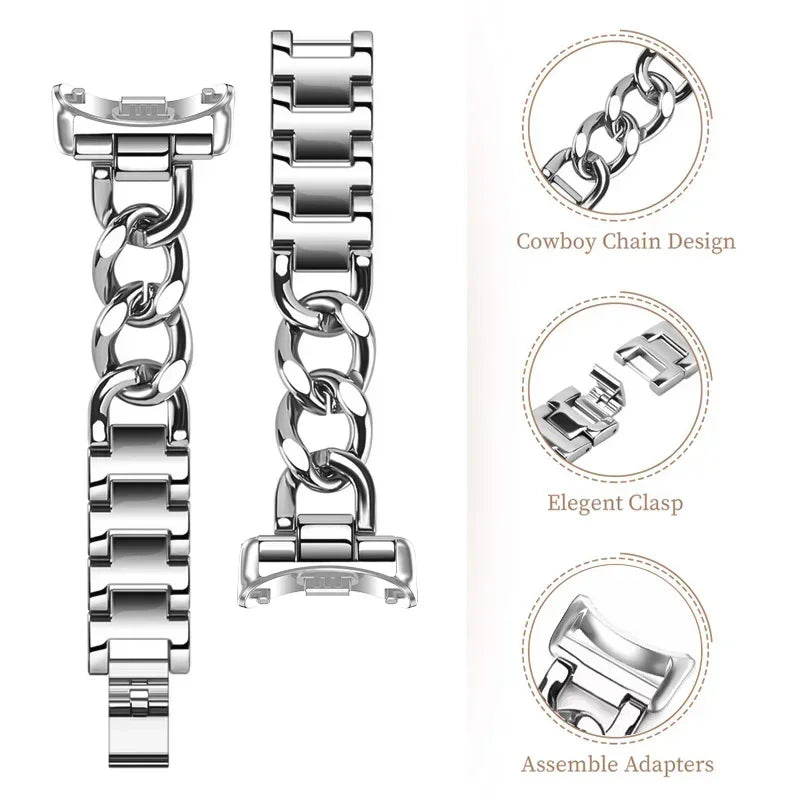 Srap for Mi Band 8 9 Straps Wristband Fashion Single-Lap Chain Metal Sport Women Smart Bracelet Replacement Accessories Qme