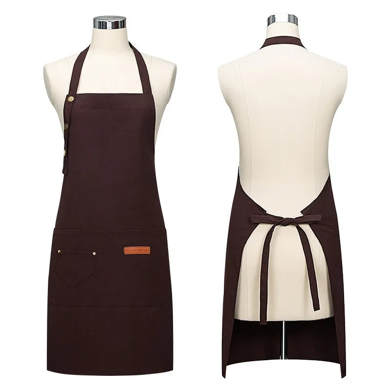 Waterproof Kitchen Apron Perfessional Kitchen Apron Restaurant Shop Waiter Work Uniform Women/Men with Pockets Cleaning Pinafore Qme Brown