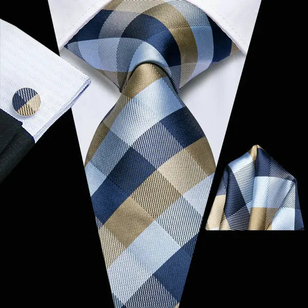 Professional Mens 3-Piece Suit Necktie Pocket Square Cufflinks Qme DPTH-LDSN3947