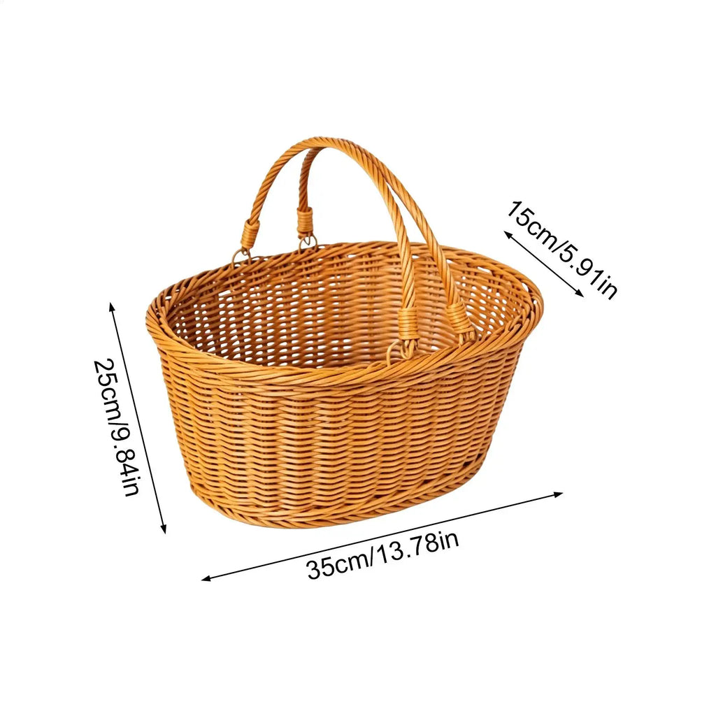 Picnic Grocery Basket Woven Harvesting Storage Hamper Fruit Handle Qme