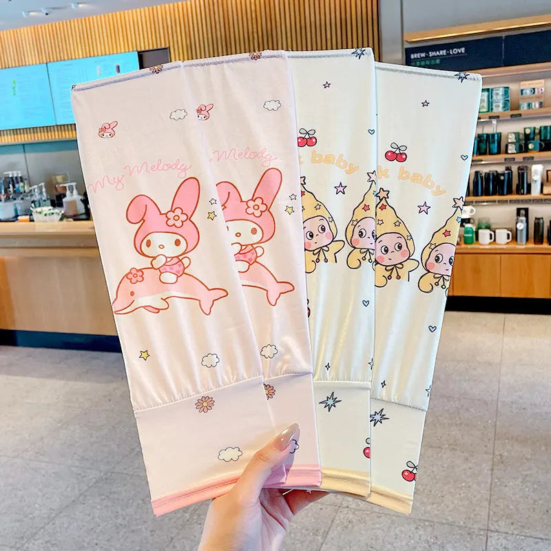Hello Kitty Kuromi Sun Protection Arm Sleeves—Breathable Cooling Arm Sleeves for Students—UV-Protective Cooling Silk Arm Sleeves Qme 13