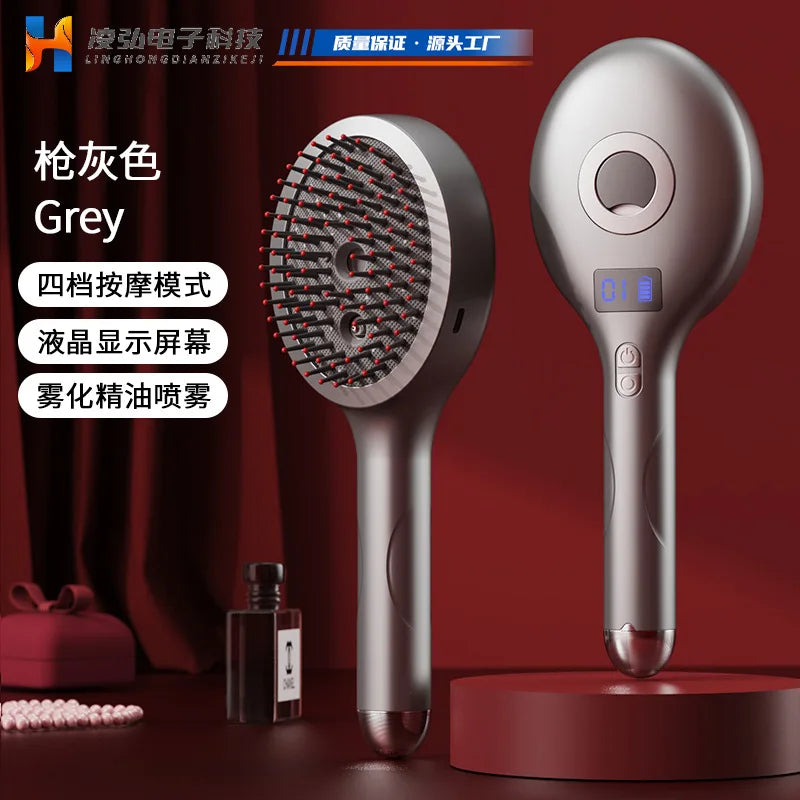Electric Spray Massage Comb Hair Growth Vibration Head Massager Brush LED Anti Hair Loss Scalp Liquid Medicine Atomizing Comb Qme gray