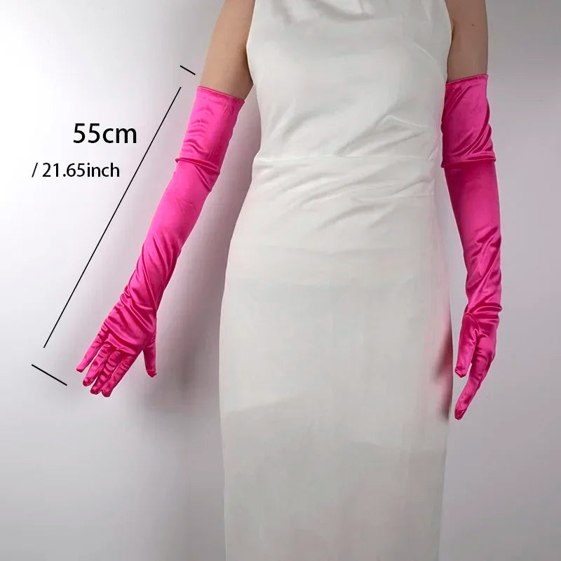 Classics Ladies Satin Long Mittens Stage Performance Women Black Colour Gloves Sexy Accessories Soft Smooth Solid High Stretch Qme