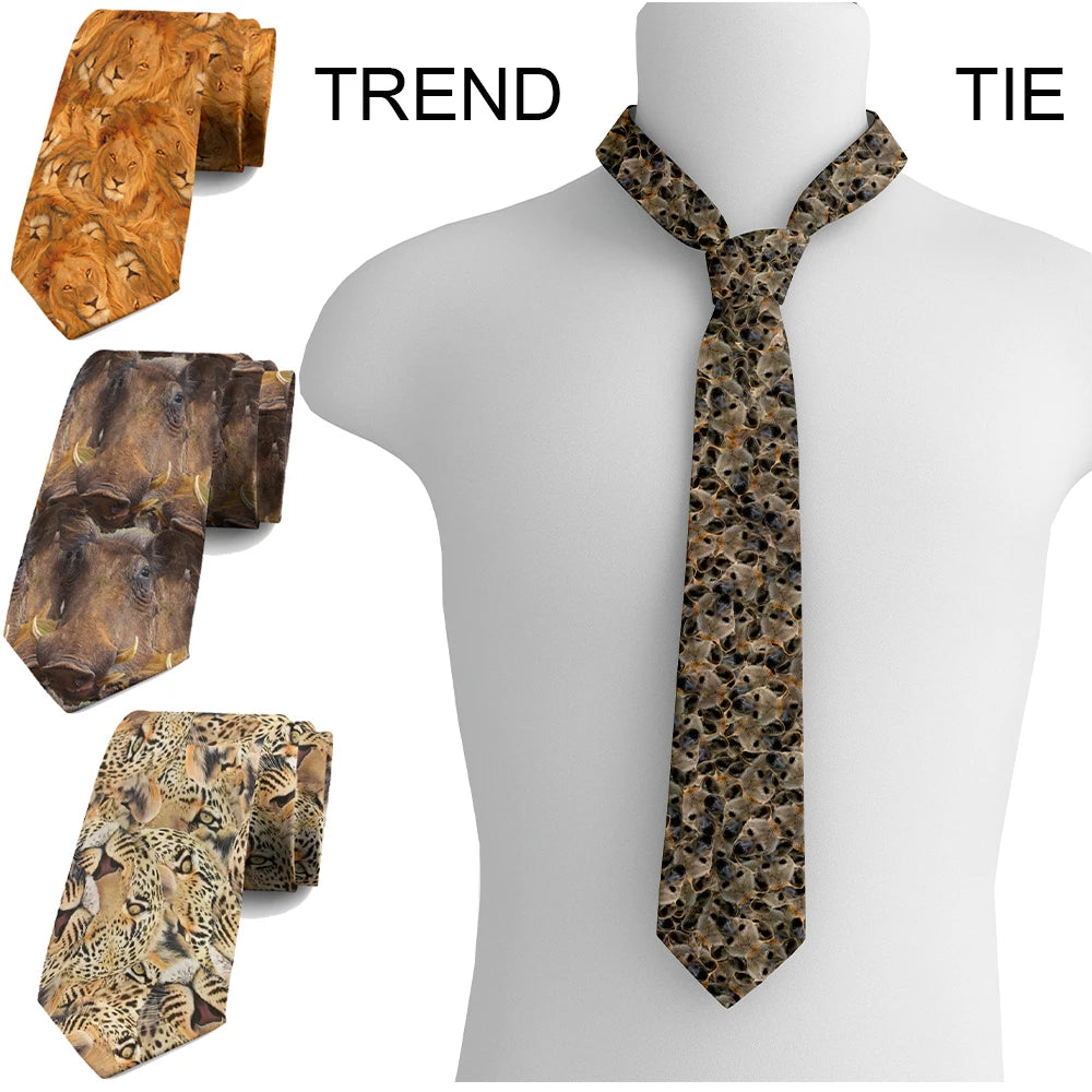 Grassland Net Red Tie Lion King Warthog Hyena Trend Printed Men Women Qme