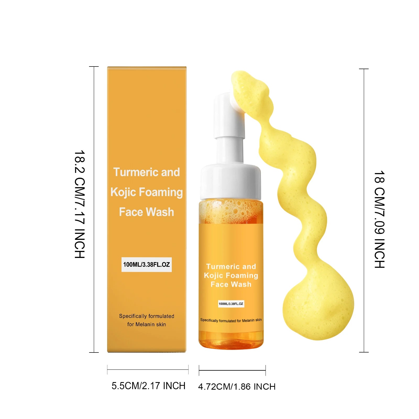 Turmeric & Kojic Acid Foaming Face Wash Brightening Oil Control Gentle Cleaning Face Daily Cleanser for Pore Care All Skin Types Qme