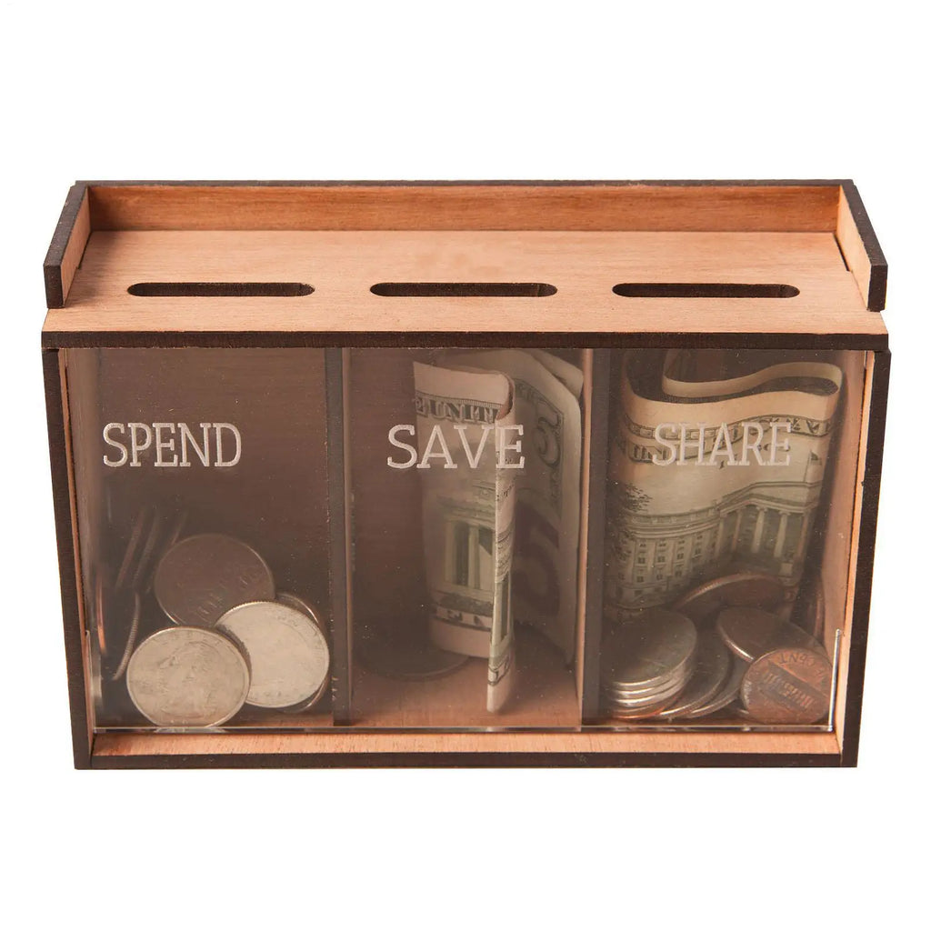 Money Bank for Adults 3 Compartments Wooden Removable Coin Saving Organizer Money Storage Organizer for Home Decoration Coin Qme
