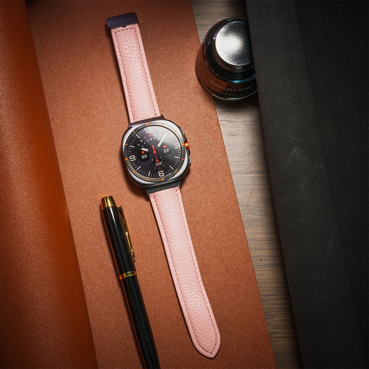 Leather Strap For Samsung Galaxy Watch Ultra 47mm Comfortable Magnetic Bracelet Wristband Galaxy Watch 7 Ultra Belt Accessories Qme Pink-B Galaxy Watch Ultra