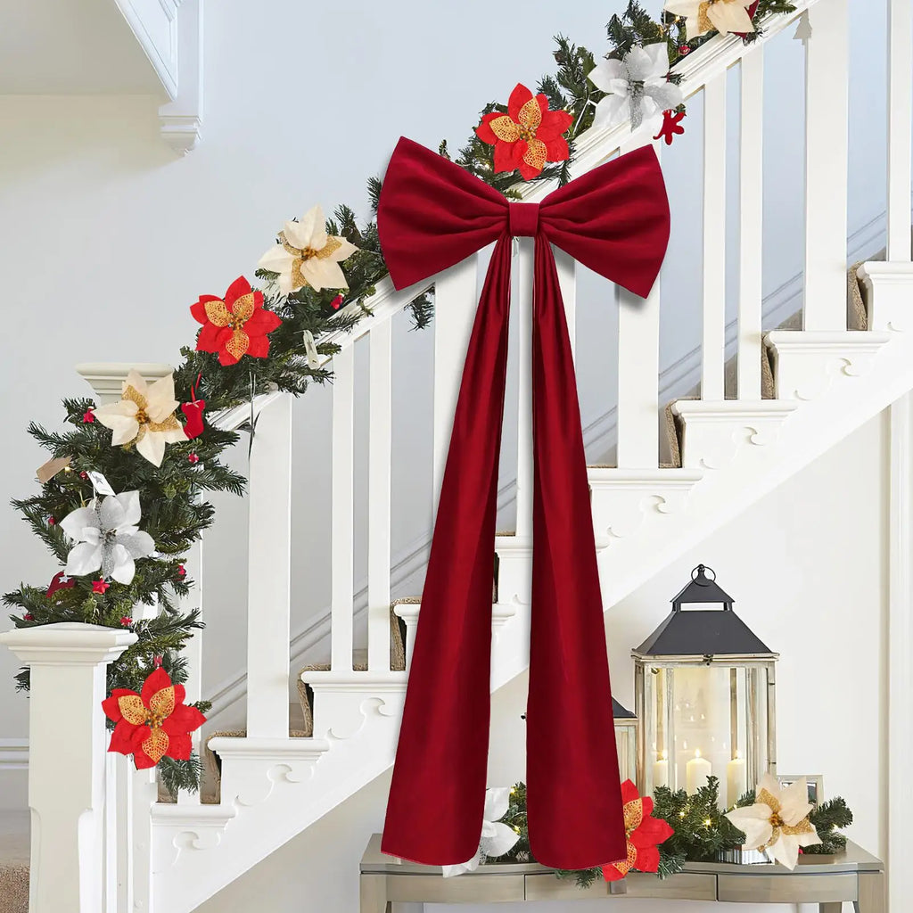 Christmas Tree Bows Large Home Decor Christmas Bow Tree Topper Ornaments For Indoor Outdoor Mantel Fireplace Front Door Wreath Qme