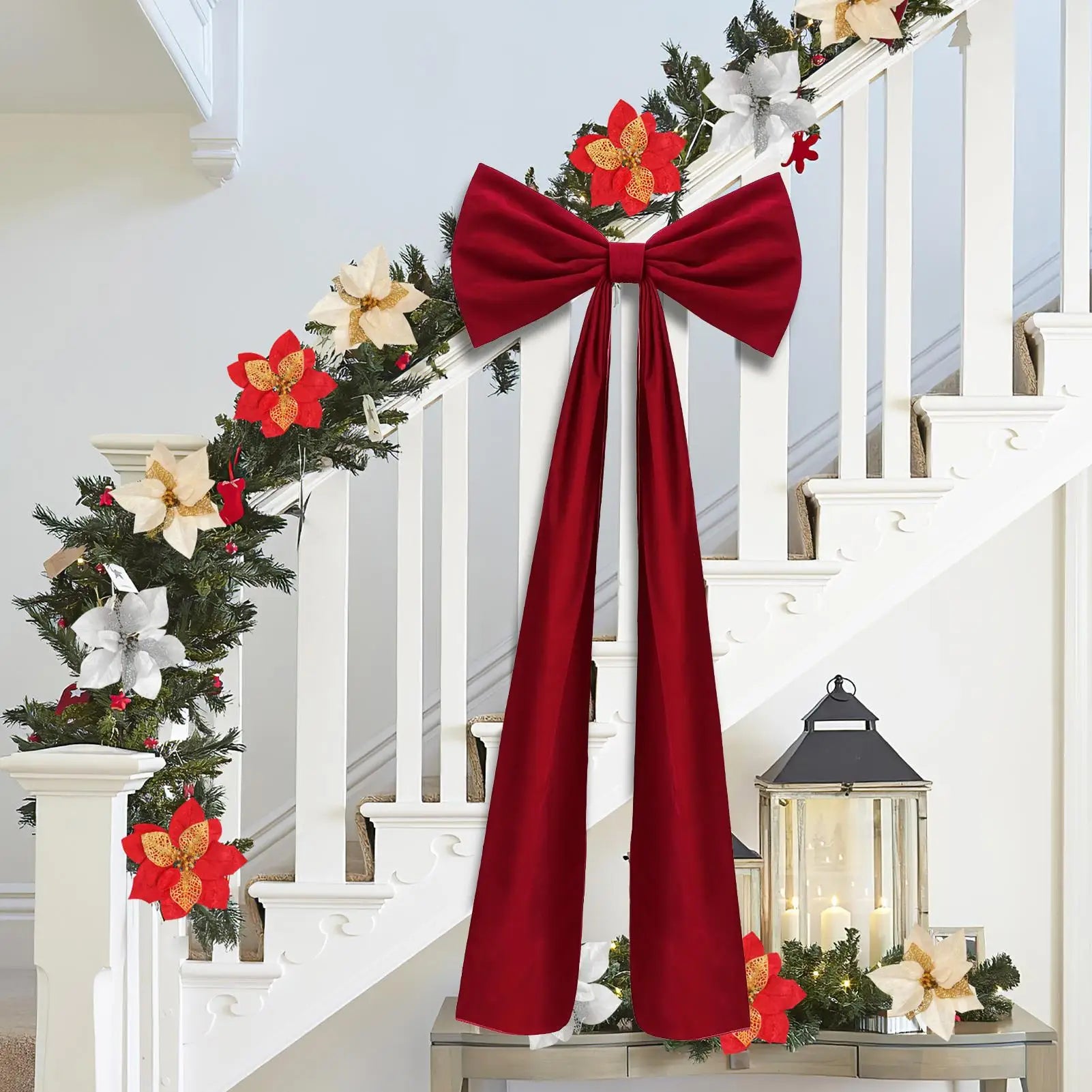 Christmas Tree Bows Large Home Decor Christmas Bow Tree Topper Ornaments For Indoor Outdoor Mantel Fireplace Front Door Wreath Qme