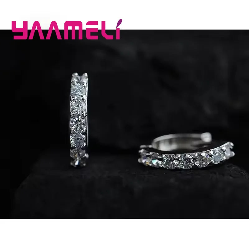 Fast Ship Newest Luxury Romantic Women Jewelry 925 Sterling Silver Plated Rhinestone Crystal Hoop Earrings For Women Wholesale Qme