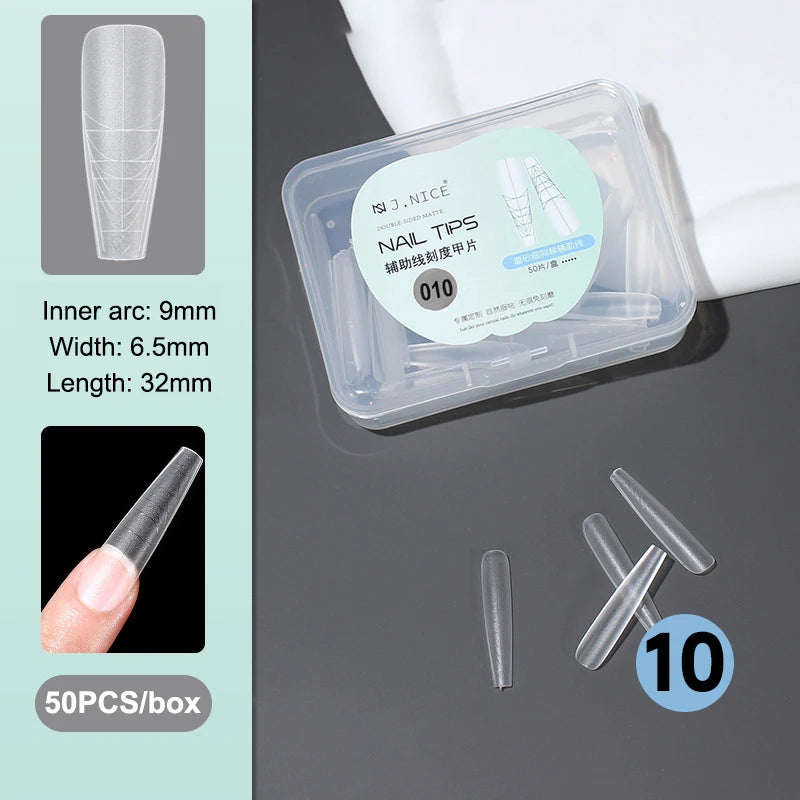 Fake Nails Long Trapezoid Auxiliary Lines Box Acrylic Finger UV Gel Qme 10