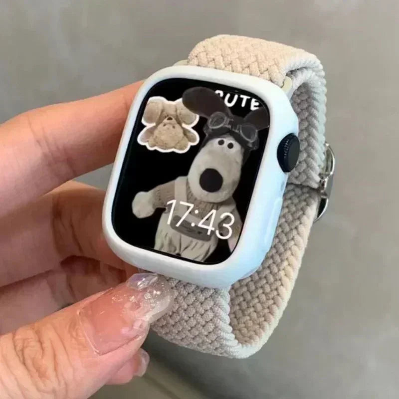 Korean Cute Braied Strap + Case For Apple Watch Band 49mm 46mm 45 44 38 42 Nylon Bracelet For iWatch Series 10 9 8 7 6 5 4 3 SE Qme