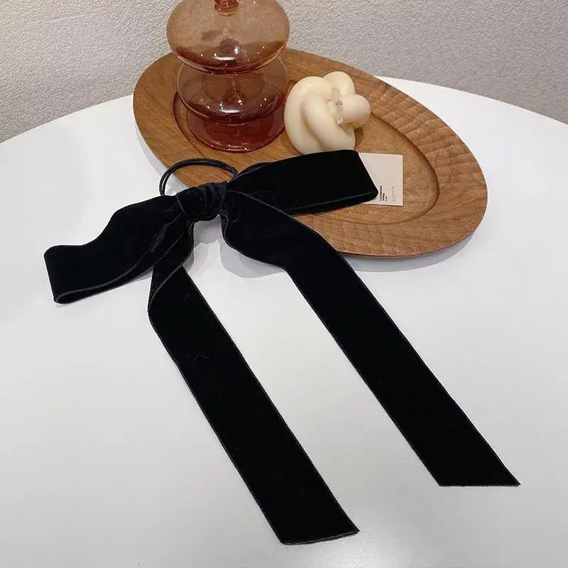 Fashion Vintage Black Velvet Bow Hair Ribbon Scrunchie Women Girls Qme