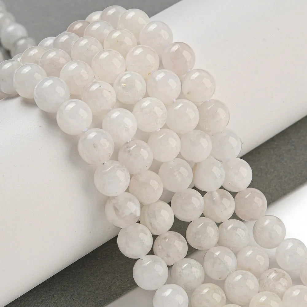 PandaHall 5 Strands Natural Rainbow Moonstone Round Beads, White 8mm for DIY Necklace Bracelet Earring Jewelry Making Qme