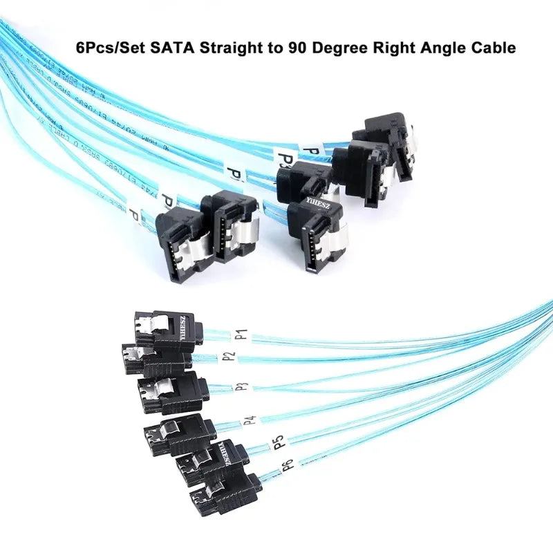 SATA 7Pin Cable 6 Pcs 180 Degree to 90 Degree Right Angle Internal SSD Hard Drive High Speed Data Connector Qme
