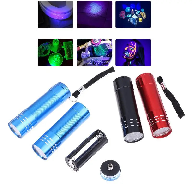 50LM 395nm Mini UV Flashlight Compact 9 LED Outdoor Lighting Tool Qme