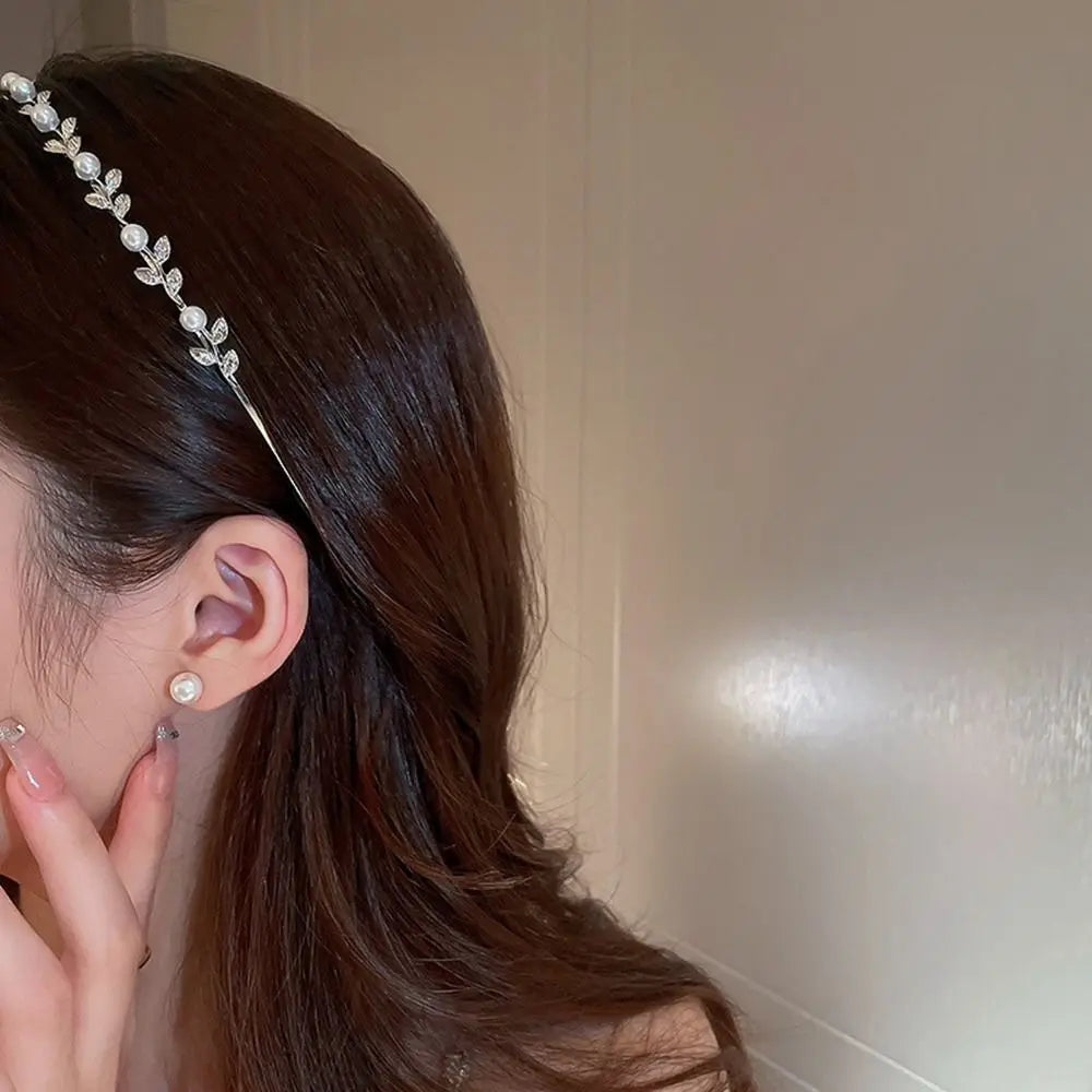 Wedding Bride Headwear Pearl Wash Face Hair Band Leaf Headband Qme