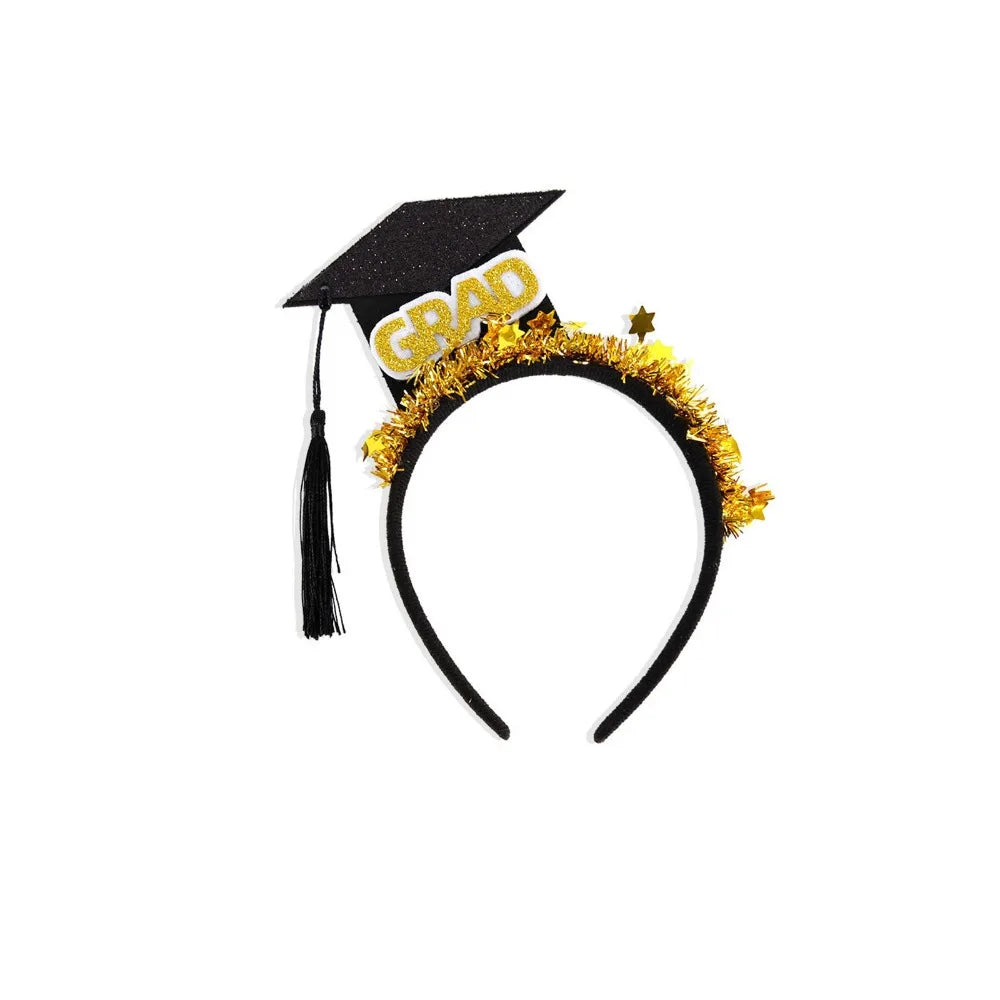 Celebrate Graduation Headband Non-slip Shiny Doctor Hat Hair Hoop with Tassels Glitter Graduation Cap Hairband Party Favors Qme Style 4