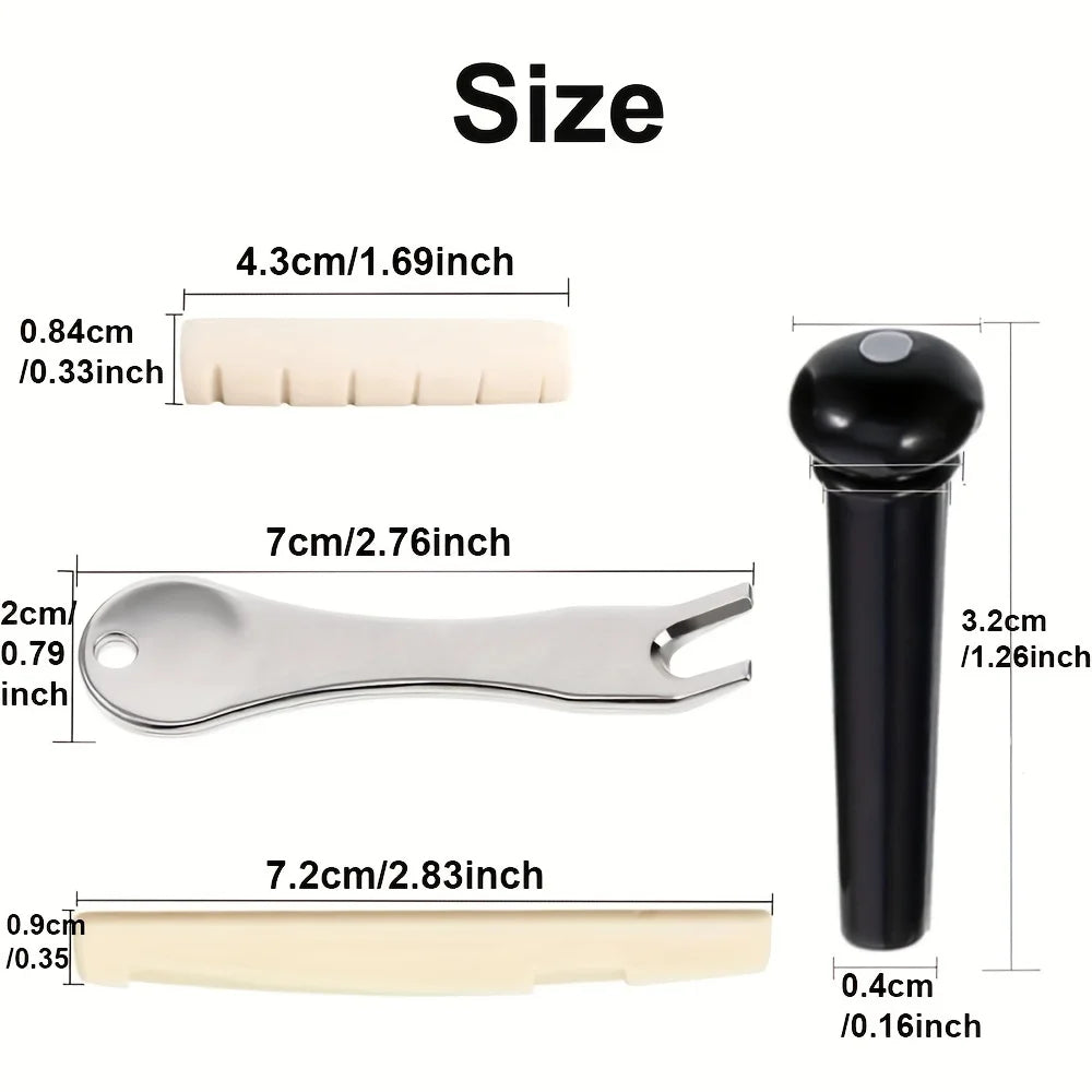Acoustic Guitar Bridge Pins with Bridge Pin Puller Remover&Guitar Bridge Saddle Nut,Guitar Pegs Replacement Parts and Accessory Qme
