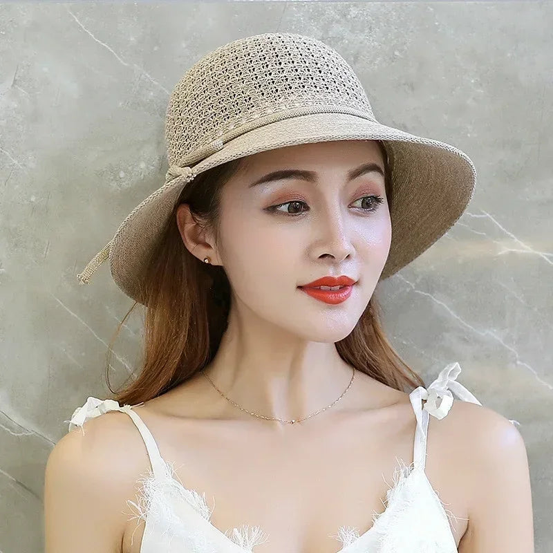 Women Summer Fashion Braided Beach Sun Hat Solid Sunshade Lady Visor Qme
