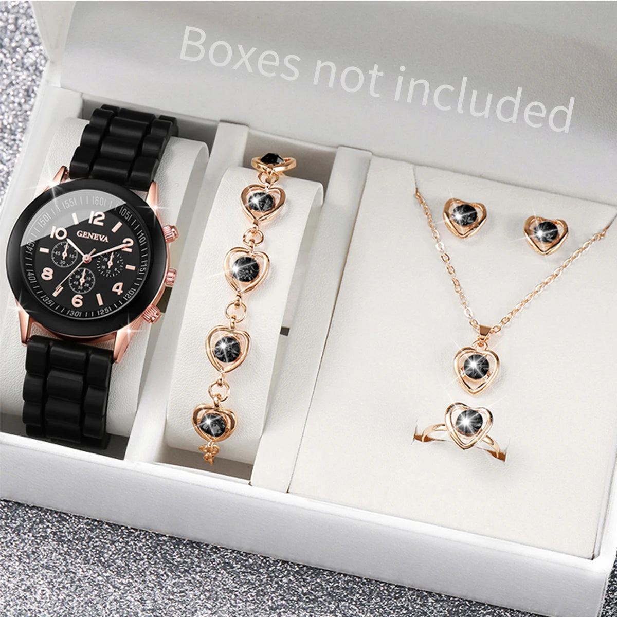 2026 Ladies' Korean version high-end fashion watch with simple classic faux leather strap watch set for women Qme Black C No Box