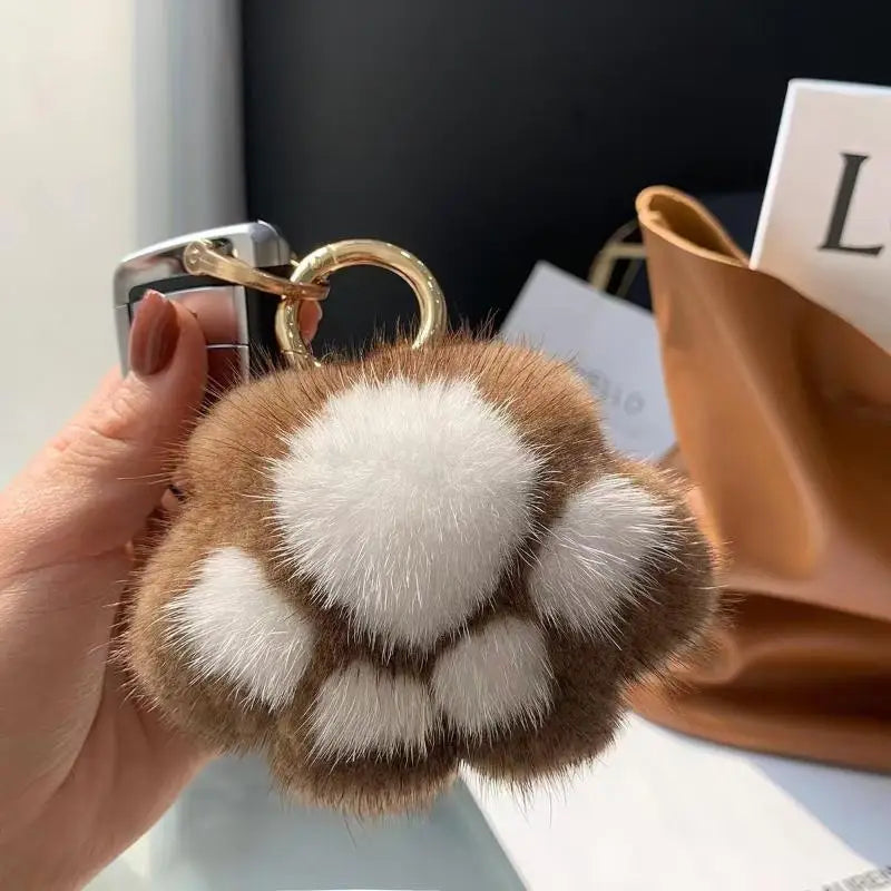 Cat Paw Pendant Keychain Fluffy Kawaii Faux Fur Keychain Cute Stuffed Toy Plush Toy Key Ring Backpack Car Key Pendant Qme brown 5CM