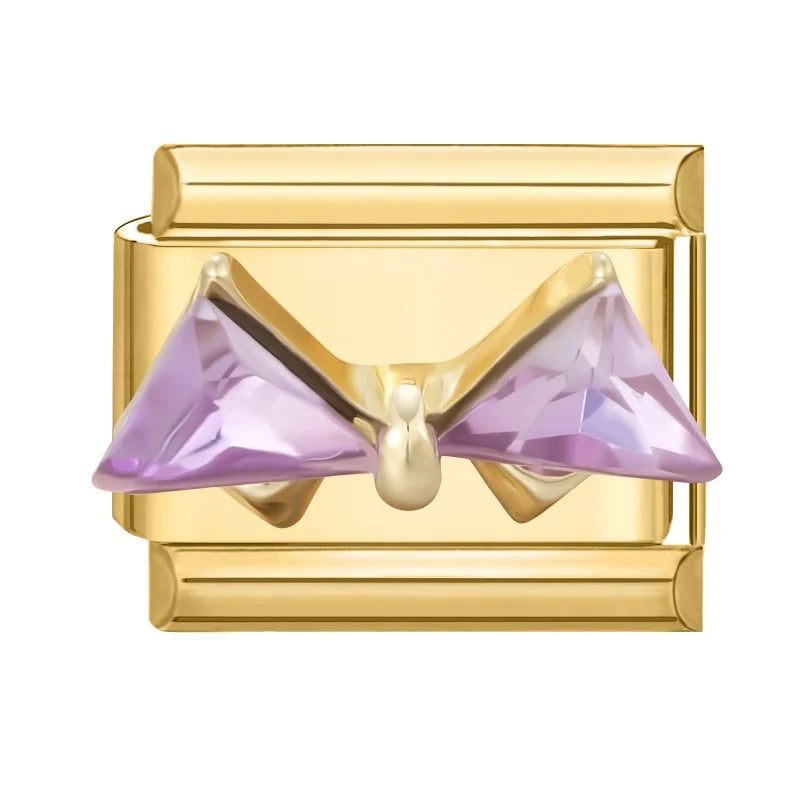 Premium Gold Color Zircon Bowknot Italian Charm Bracelet Stainless Steel Elastic Bracelet Link Bangle DIY Women Men Jewelry Gift Qme Style 4