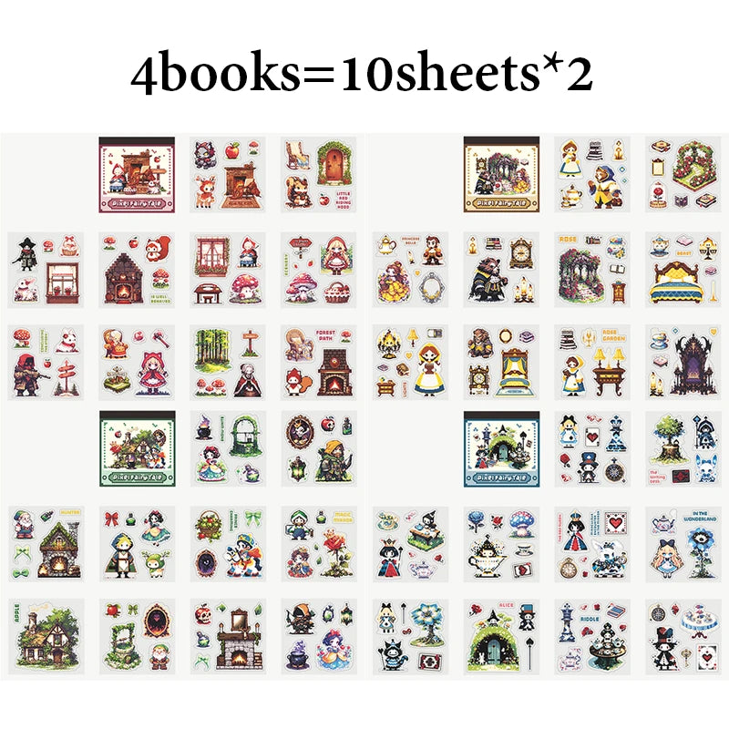 4 Books Retro Pixel Art Sticker Book, Versatile Story-Telling Decals for K-pop Photocards & Crafts Qme 4Books