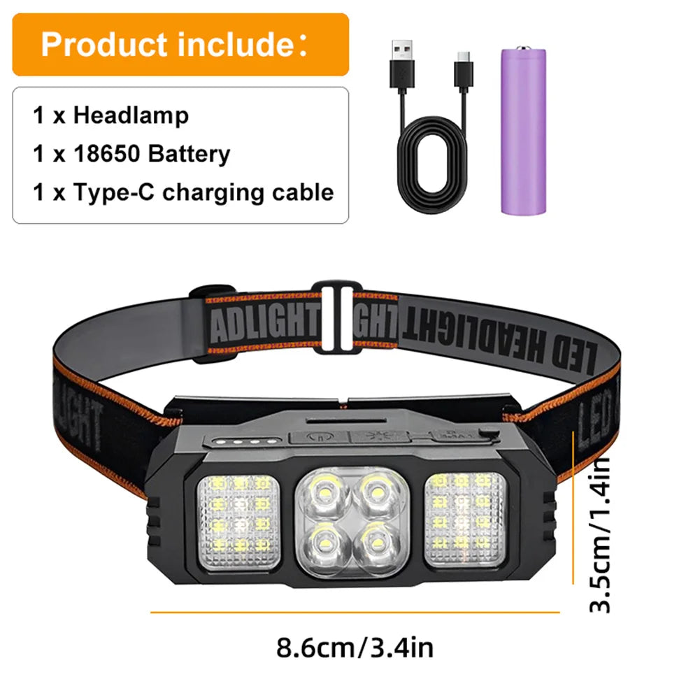 LED Headlamp Rechargeable Flashlight Waterproof Head Lamp for Outdoor Hunting Hiking Camping Gear Qme