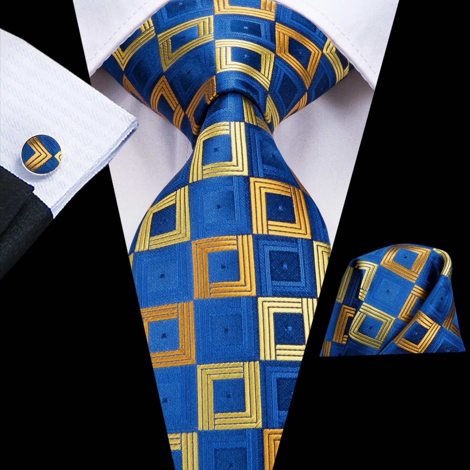 Professional Mens 3-Piece Suit Necktie Pocket Square Cufflinks Qme DPTH-LDSN3183