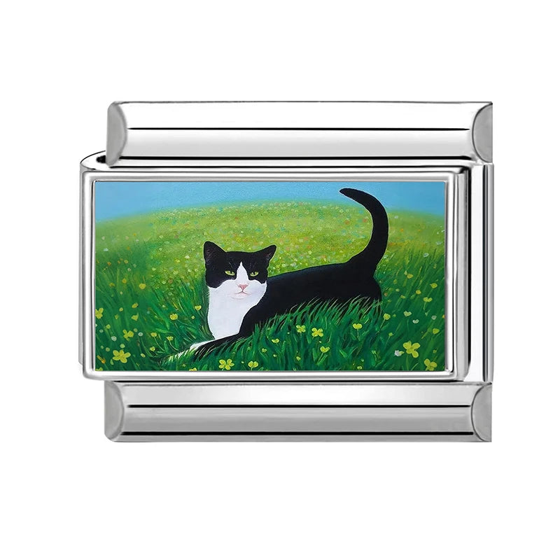 Cute Cats Birds s on the Grassland Italian Charm Fit 9mm Stainless Steel Women DIY Bracelet DropShip Fashion Jewelry Wholesale Qme Style 8