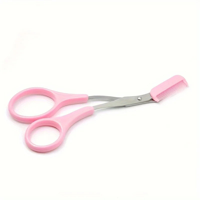 Eyebrow Trimmer Scissor With Comb Lady Woman Men Hair Removal Grooming Shaping Stainless Steel Eyebrow Remover Makeup Tool Qme Pink