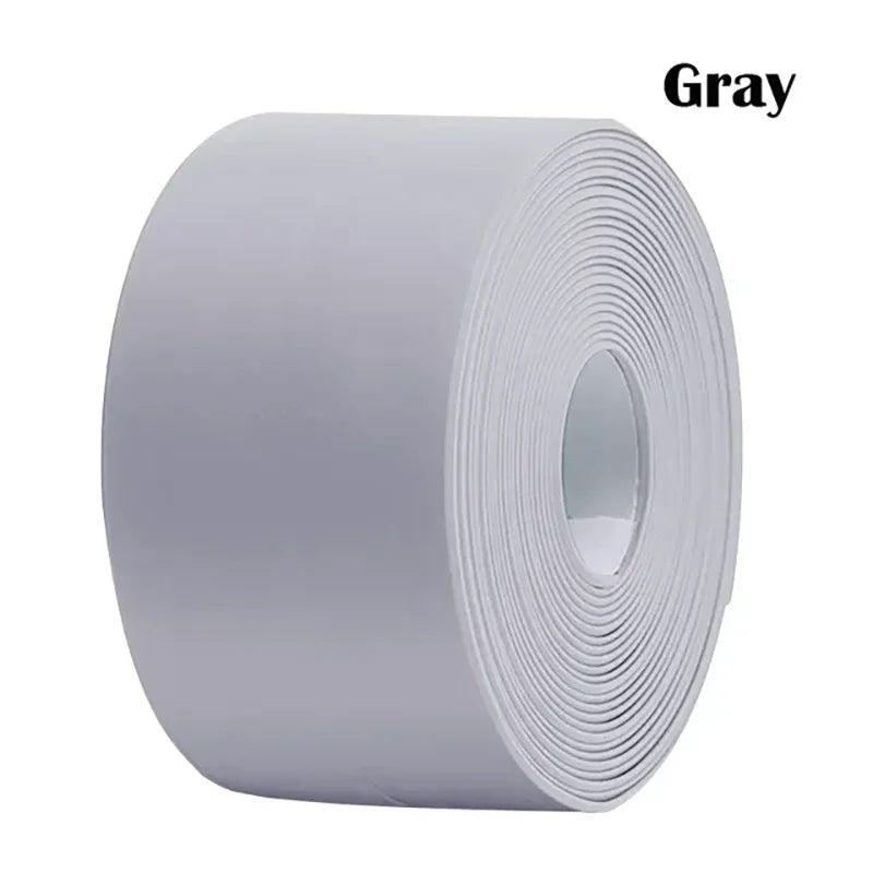 Waterproof Sealing Tape Strips PVC Self Adhesive Wall Sticker for Bathroom Shower Bath Seal Caulk Strip Kitchen Sink Mold Proof Qme 6.4M(21 Feet) Grey 3.8CM(1.5inch)