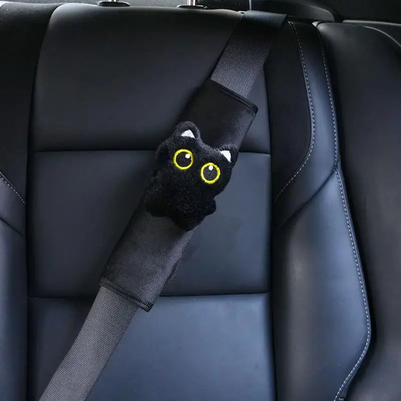 Black Cat Plush Car Seatbelt Shoulder Pad Soft Safety Strap Protector Qme A1