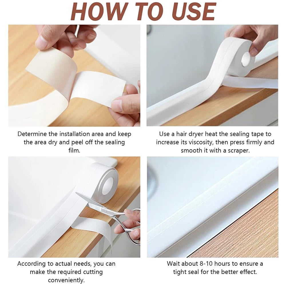Bathroom Sealing Tape Self-adhesive Oil-Proof Kitchen Sink Caulk Seal Strip PVC Waterproof Shower Wall Sticker for Toilet Corner Qme