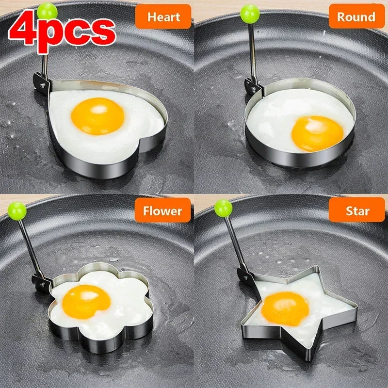 Stainless Steel Fried Egg Mold Heart Pancake Maker Breakfast Baking Omelette Rings Cooking Tools Kitchen Accessories Tool Qme 4pcs all