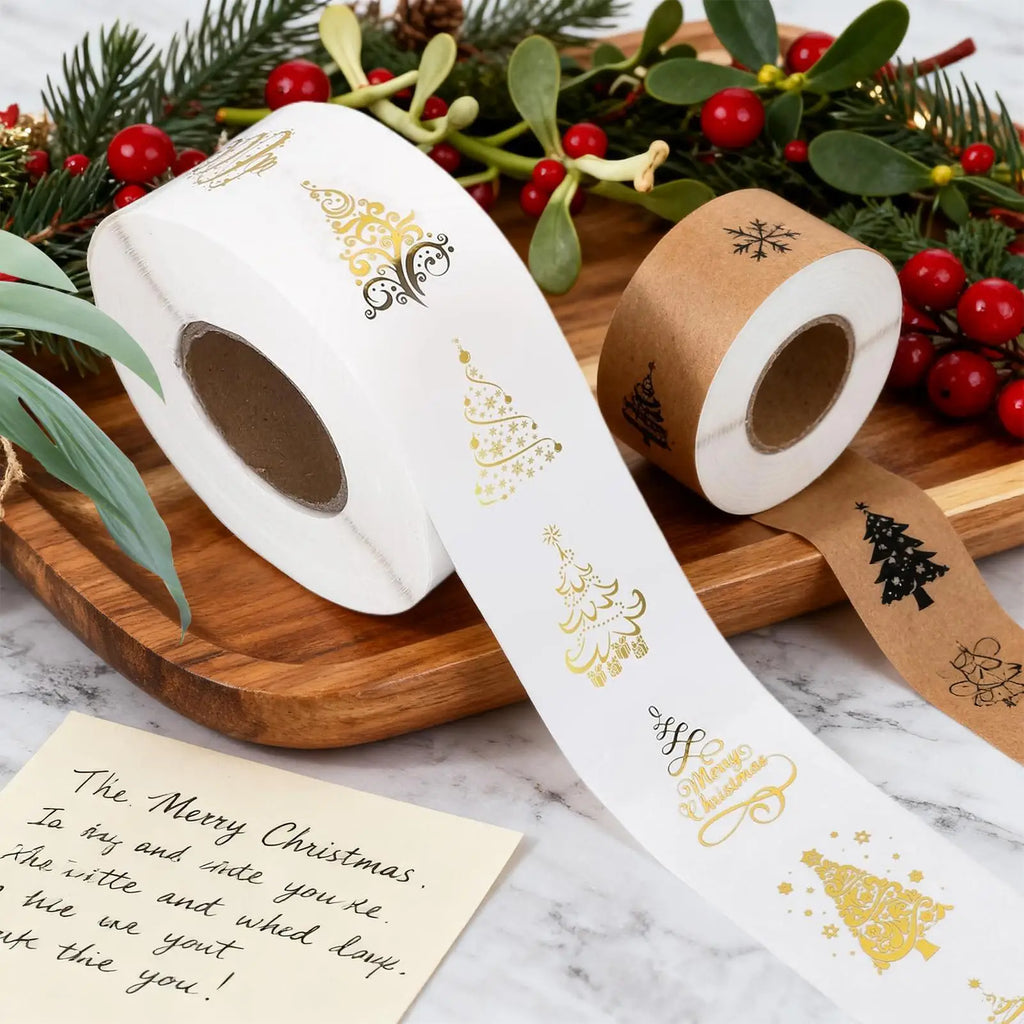 Christmas Card Stickers 500 Gold Foil Tree Labels 1-Inch Adhesive Qme