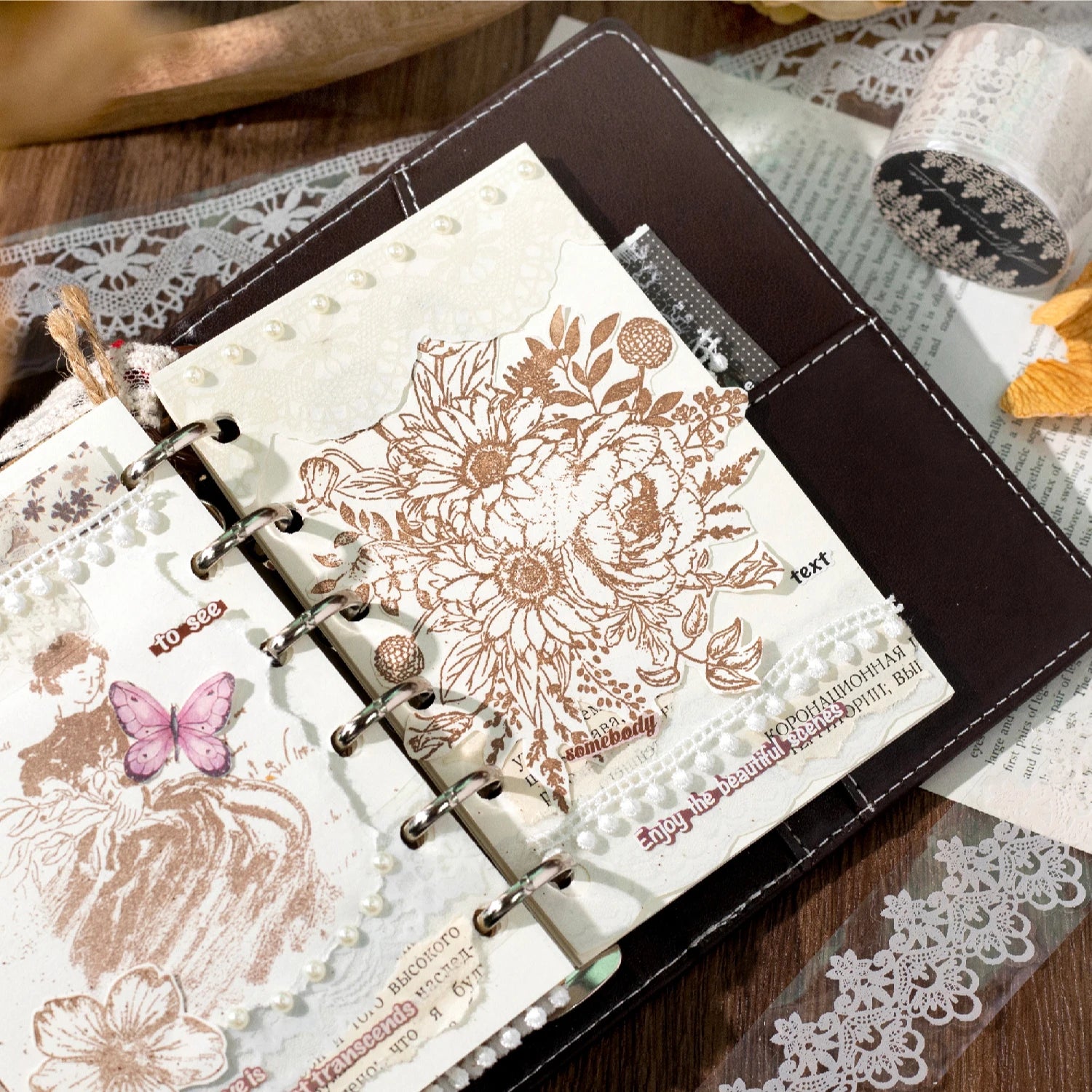 1Roll Romantic Lace Theme PET Tape for Background Decoration DIY Scrapbooking Collage Material Phone Case Notebook Qme