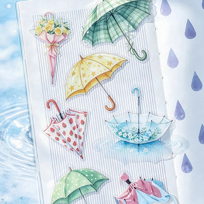 Spring Floral Umbrella Die-cut Stickers, Rainy Themed Journal Collage Supplies, Decorative Stickers for Cups, Greeting Cards Qme
