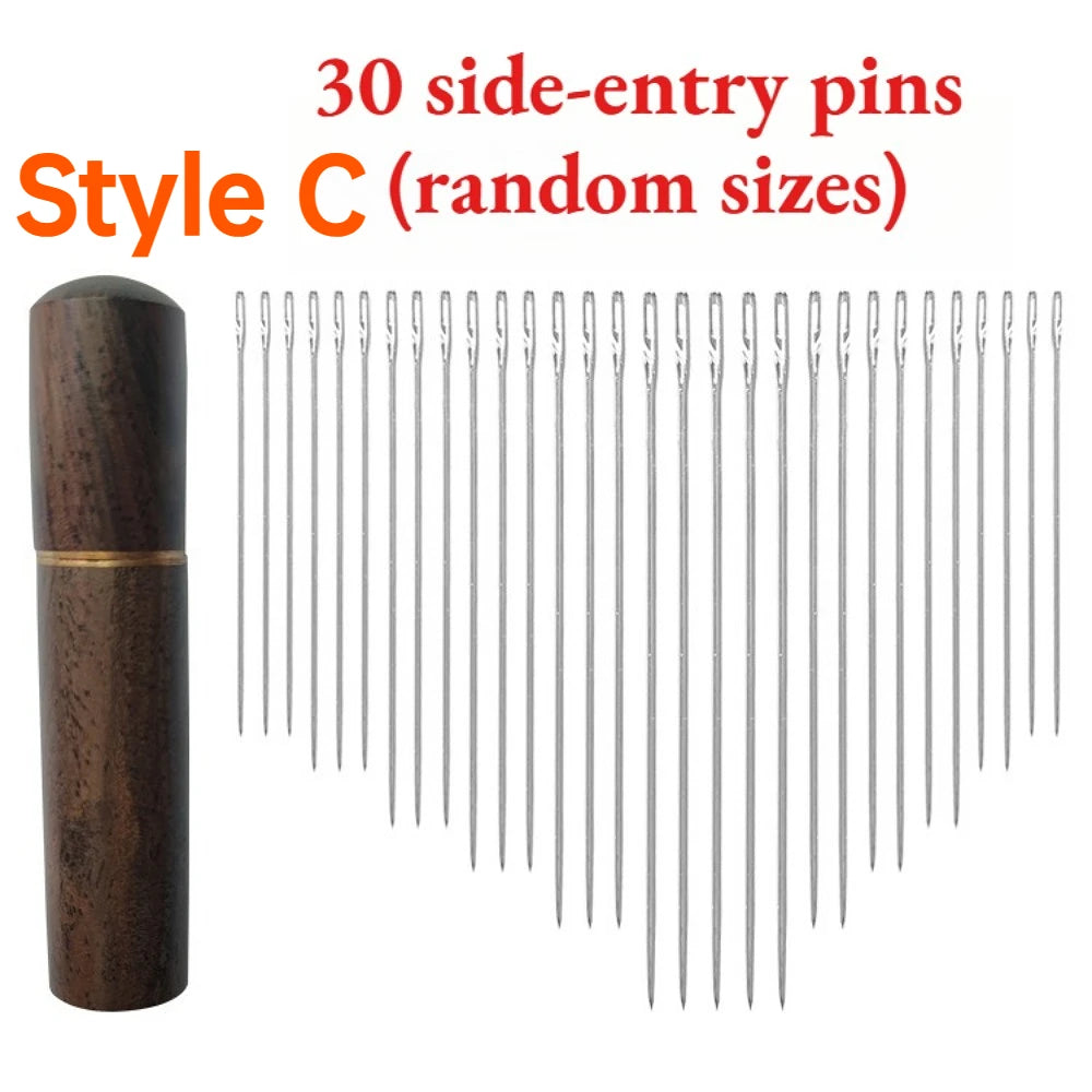 Stainless Steel Self Threading Sewing Needles 12/30 Pcs Elderly Friendly Blind Needles for DIY Stitching Craft Making Qme C-(30pcs)
