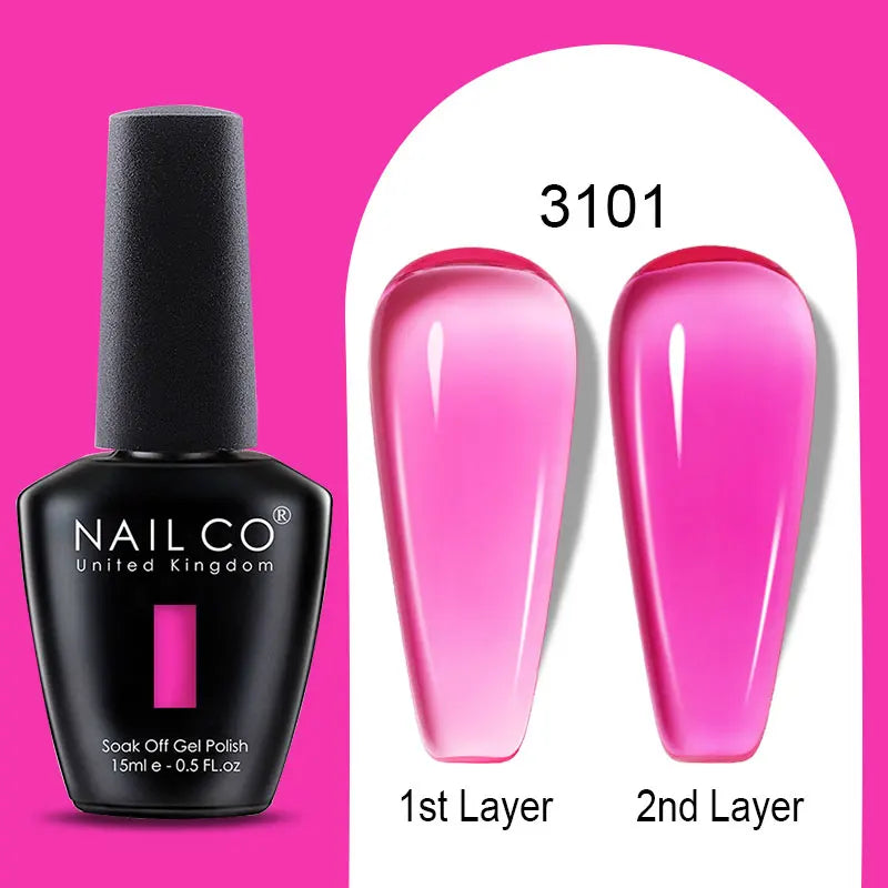 NAILCO Rubber Base Gel Polish Milky Pink Jelly White Beige 6Colors